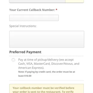 a checkout page for a restaurant