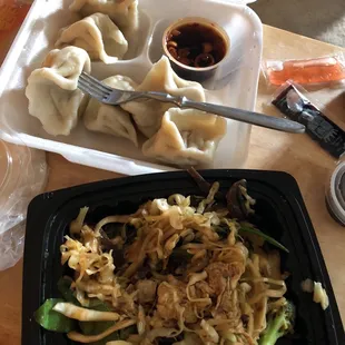 Veggie Mu shu and steamed dumplings