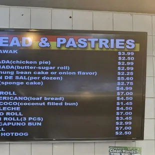 Bread &amp; Pastries Menu as of February 2025