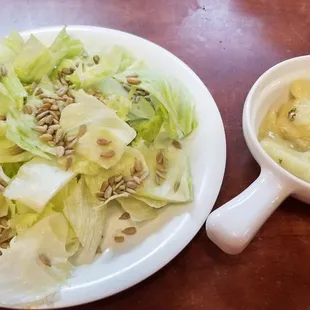 Lettuce &amp; chicken &amp; dumplings. Canned chicken &amp; undercooked dumplings.