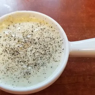 New England clam chowder. Plenty of clams and not overloaded with potatoes. Yum!