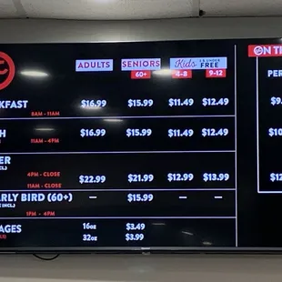 Pricing menu