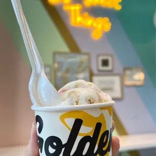 a hand holding a cup of ice cream