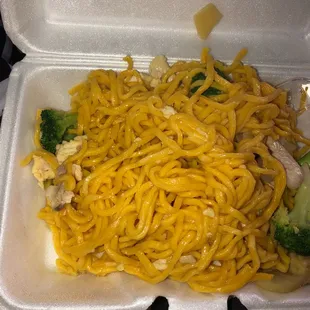 Chicken lo mein no taste noodles over cooked gummy very disappointed