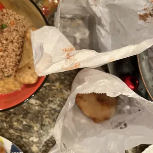 The bags that the ribs, egg rolls and chicken came in.
