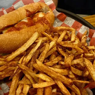 Meatball sandwich with hand cut fries