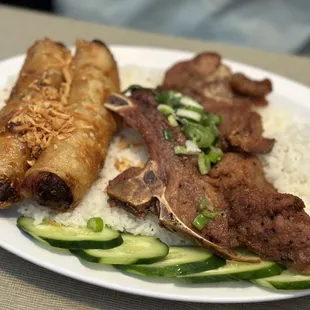 71D Pork Chop and Egg Rolls with Rice