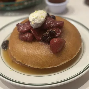 Honey Butter Pancakes with Side of Berry Compote