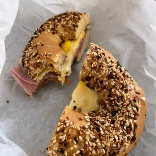 This is number 3 on the menu. Ham, Egg and Cheese on an Everything Bagel.