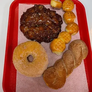 a variety of pastries on a tray