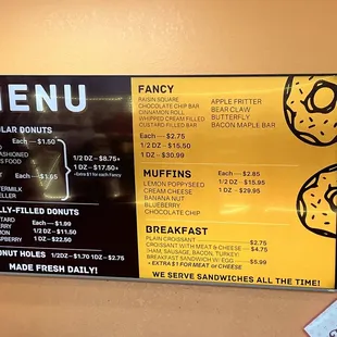Food menu board