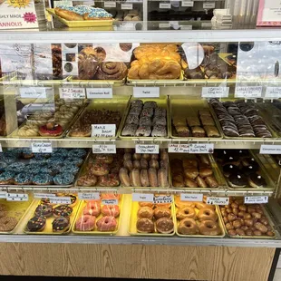 a display case full of donuts