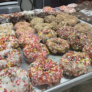 a variety of doughnuts on display