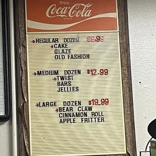 a menu on a wall