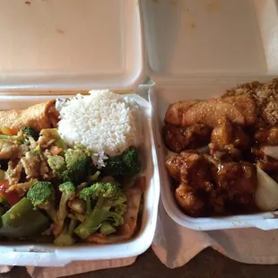 Hunan chicken combo and General Tso combo.