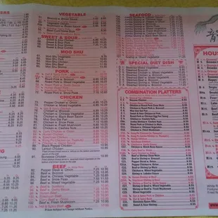 Back of menu.