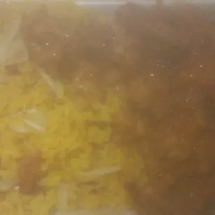 Pork fried rice with general tso's chicken fried crispy