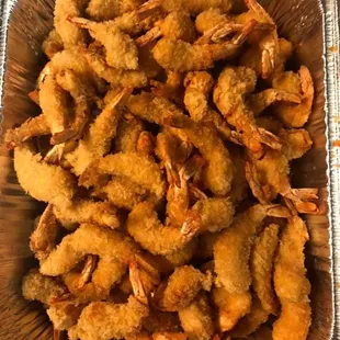 a tray of fried shrimp