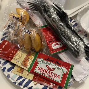 Complete utensils, sauces and fortune cookies