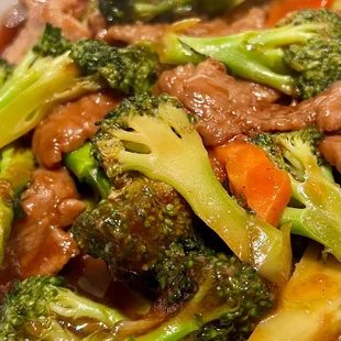 Beef and Broccoli. Juicy, tender beef and broccoli. It's deliciously savory and cooked perfectly.