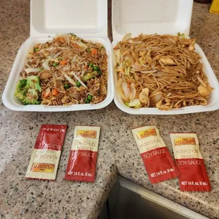 4 soy sauces for all this DAMN RICE AND CHOW MEIN , I asked for extra and diaper lady said $2.00 more for 2 what a fucking rip