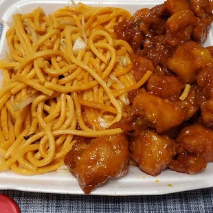 Orange chicken and chow mein.