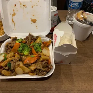a takeout box of food
