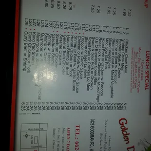 the menu for the restaurant