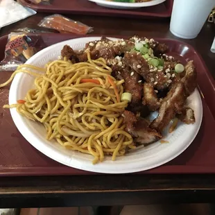 Peanut chicken and lo-mein.