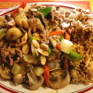 Pork subgum plate - comes with soup and egg roll. Enough for 2 meals...