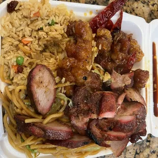 Orange chicken, pork