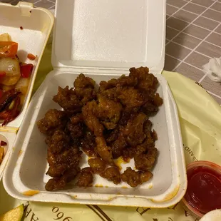 Orange chicken and was burned and super soggy