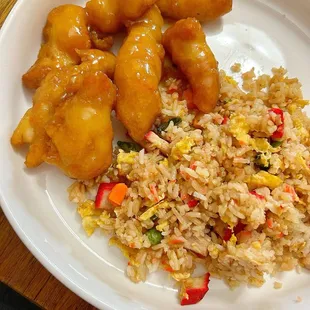 Honey Chicken with BBQ Pork Fried Rice