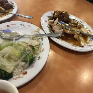 two plates of food on a table