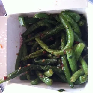 The string beans with garlic. A delicious way to eat your greens.