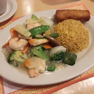 Shrimp and vegetable dinner combo,  $9