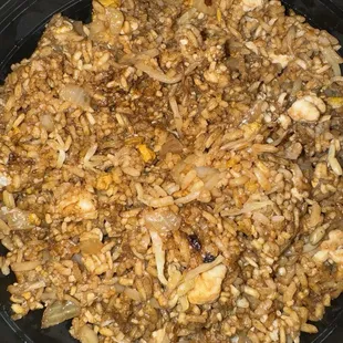 Overcook rice barely any crabmeat and shrimp.