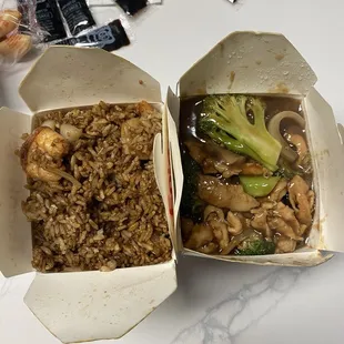 Shrimp Fried Rice &amp; Chicken Broccoli Mushroom Onion
