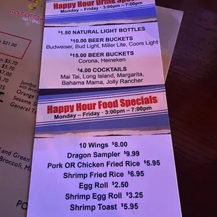Happy hour menu