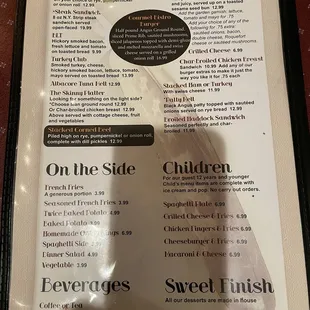 Backside of menu