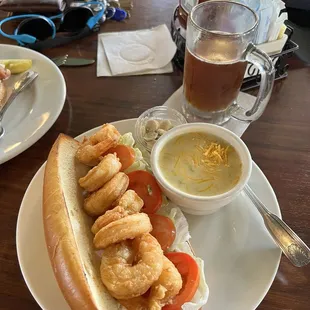 Shrimp po boy with draft beer