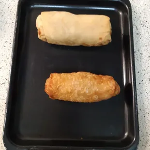 Top: Rice Wrapped Shrimp Egg Roll. Bottom: Pork Egg Roll.