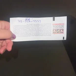 The manager's information that the attendant wrote on my ticket.