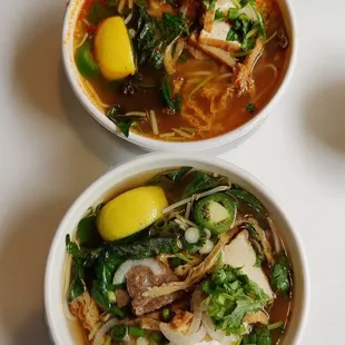 Top: Spicy Noodle Soup, Bottom: Pho