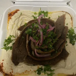 Gyro plate and Gyro hummus plate