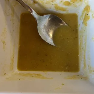 Veggie soup (free), Goat Biryani, Hummus, Beef Samosa