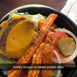 Turkey burger with sweet potato fries