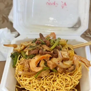 noodles in a styrofoam container