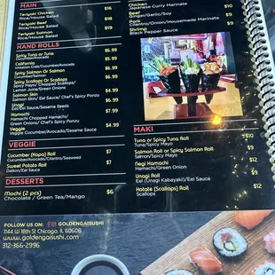 a menu for a sushi restaurant