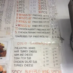 a menu for wings